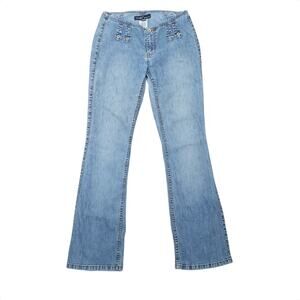 Vintage Y2K Revolt Jeans Co light wash blue denim low rise flare jeans 7